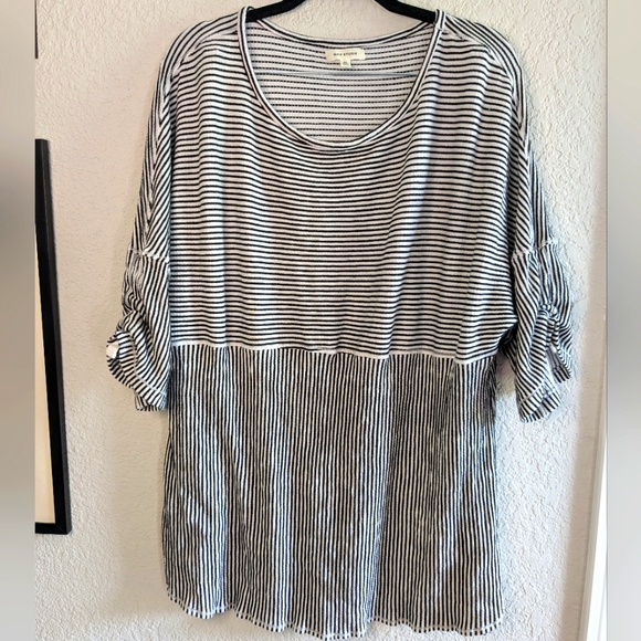 Max Studio Knit Top Striped Stretch Dolman Sleeves Ruched 3/4 Sleeve 3X Casual - Picture 1 of 8